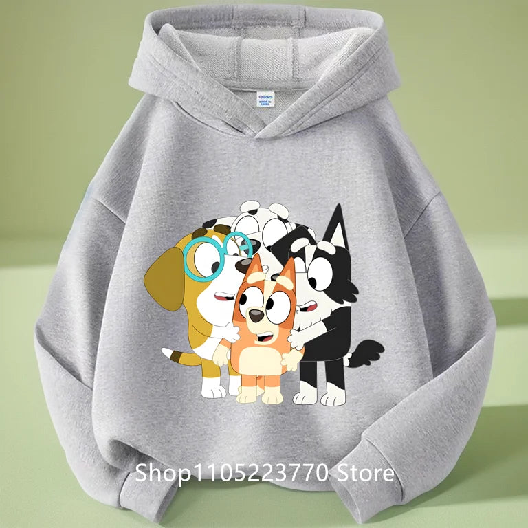 Felpa con cappuccio Bluey per bambini dai 4 ai 14 anni, autunno/inverno, calda e accogliente, con stampa di cartoni animati e anime, ideale per maschietti e femminucce.