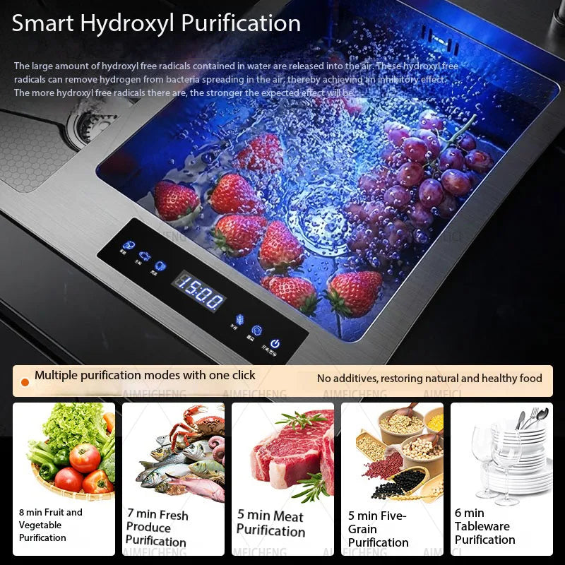 Household Smart Fruit & Vegetable Purification Double Sink SUS304 Water Catalyst Pesticide Residue Removal Multifunctional