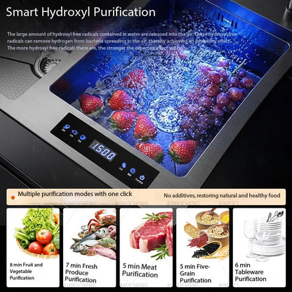 Household Smart Fruit & Vegetable Purification Double Sink SUS304 Water Catalyst Pesticide Residue Removal Multifunctional