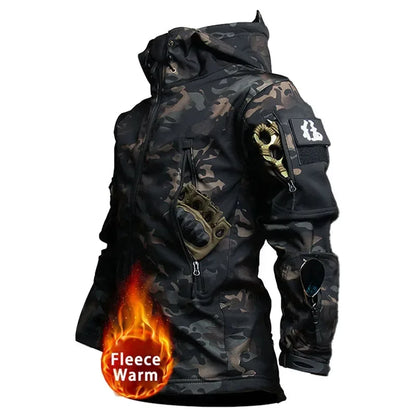 Tactical Waterproof Men Camo Set Soft Shell Fleece Winter Combat Suit Windbreak Warm Multi Pocket Outdoors Training Uniform