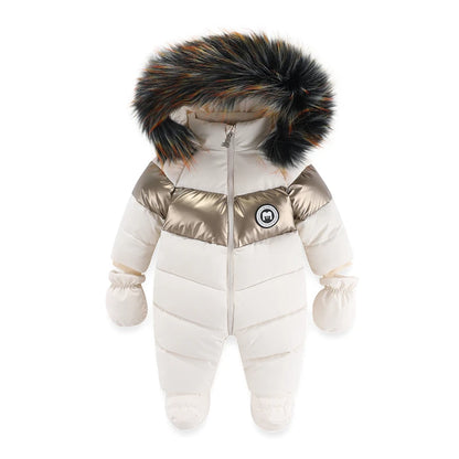 Tutina invernale per neonati con guanti, abbigliamento caldo per bambine, set di abbigliamento con cappuccio per bambini, tuta imbottita per bambini da 0 a 24 mesi.