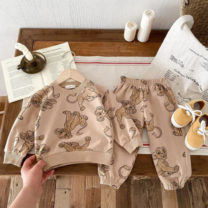 Nuovo set felpa autunno 2024 per bambini, tuta sportiva casual ampia e alla moda con maglia a maniche lunghe e pantaloni, 2 pezzi/set, abbigliamento Disney per bambini