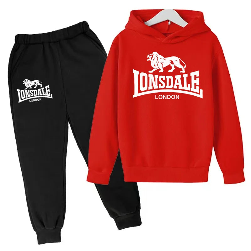 Felpa con cappuccio alla moda per bambini, tuta con stampa leone per ragazzi, cappotto per bambine dai 3 ai 12 anni, top + pantaloni, set sportivo casual da jogging, affascinante
