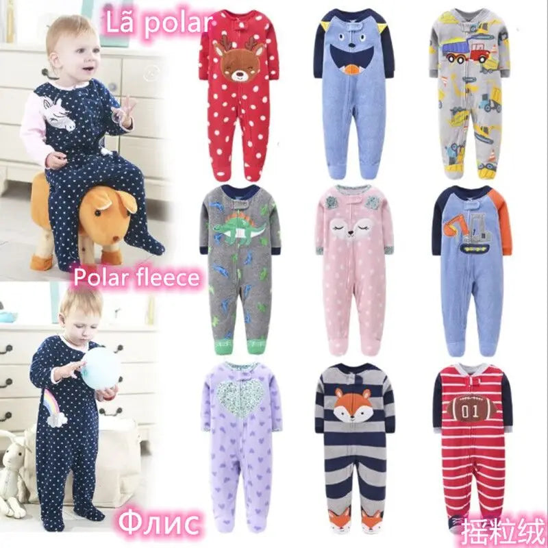 Tute in pile per bambini e bambine, con piedini, pagliaccetti, pigiami caldi per primavera, autunno e inverno.