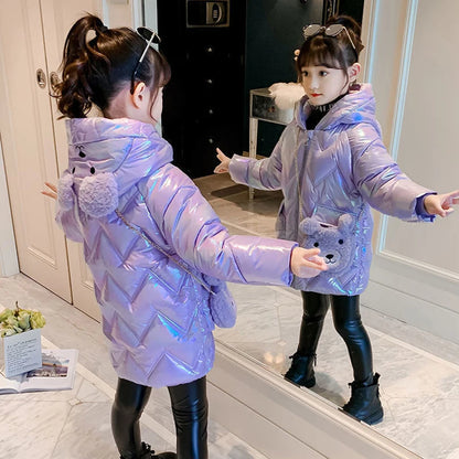 4 5 6 7 8 9 10 11 12 anni Giacca invernale da bambina imbottita Tieni al caldo Simpatico orsetto alla moda Cappotto con cappuccio Piccola principessa Abbigliamento per bambini