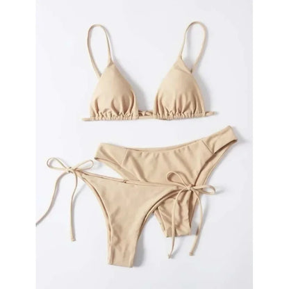 Sexy set bikini a 3 pezzi da donna, tinta unita blu e viola, push-up, a triangolo, costume da bagno brasiliano da spiaggia, costume da bagno bikini
