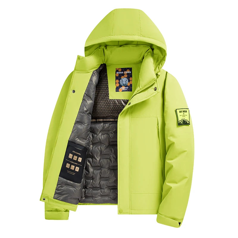 Men's 2025 Winter Fluorescent Green Wool Blend Cotton Jacket - Fluorescent Green (Black/Red/Khaki) Cotton-Padded Jacket