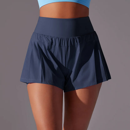 Pantaloncini da ginnastica da donna, a doppio strato, ad asciugatura rapida, per sport, fitness, jogging e allenamento, con tasca, pantaloncini sportivi aderenti