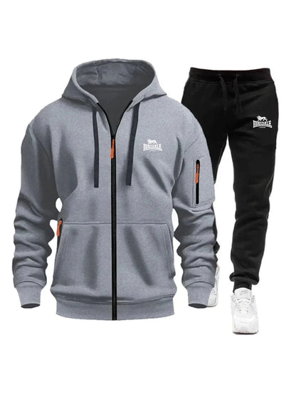 2026 New Brand Men's Winter American-Style Heavy Fleece Zip-Up Hoodie Warm Casual Sports Loose Workwear Trendy Set