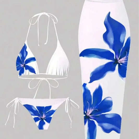 Sexy Print Three-piece Swimsuit Set Charms Lilies Limited Edition Bikini Set Attractiveness Sensuality Fashionable Women's Wear