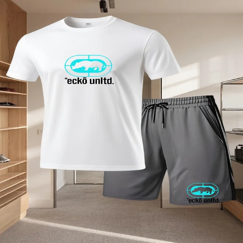 Nuovo set estivo casual da uomo composto da t-shirt e pantaloncini, completo due pezzi dalla vestibilità comoda, set sportivo traspirante a maniche corte da uomo, completo due pezzi
