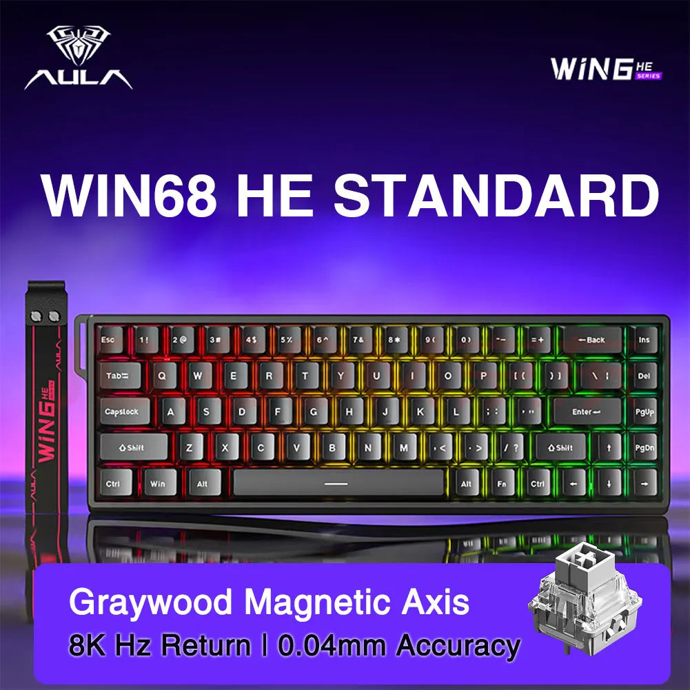 Tastiera da gioco personalizzata AULA WIN60 WIN68 HE Esports con switch magnetici, trigger rapido, 8K di ritorno, RGB, hot-swap, 60% e 68%.