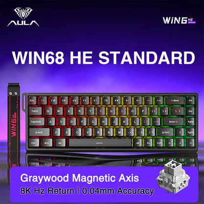 Tastiera da gioco personalizzata AULA WIN60 WIN68 HE Esports con switch magnetici, trigger rapido, 8K di ritorno, RGB, hot-swap, 60% e 68%.