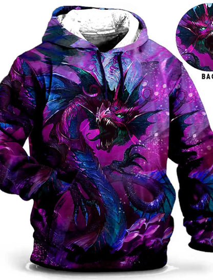 Felpa con cappuccio da uomo con stampa grafica di drago per il Capodanno cinese, stampa animalier, classica casual, pullover 3D, streetwear, maniche lunghe.