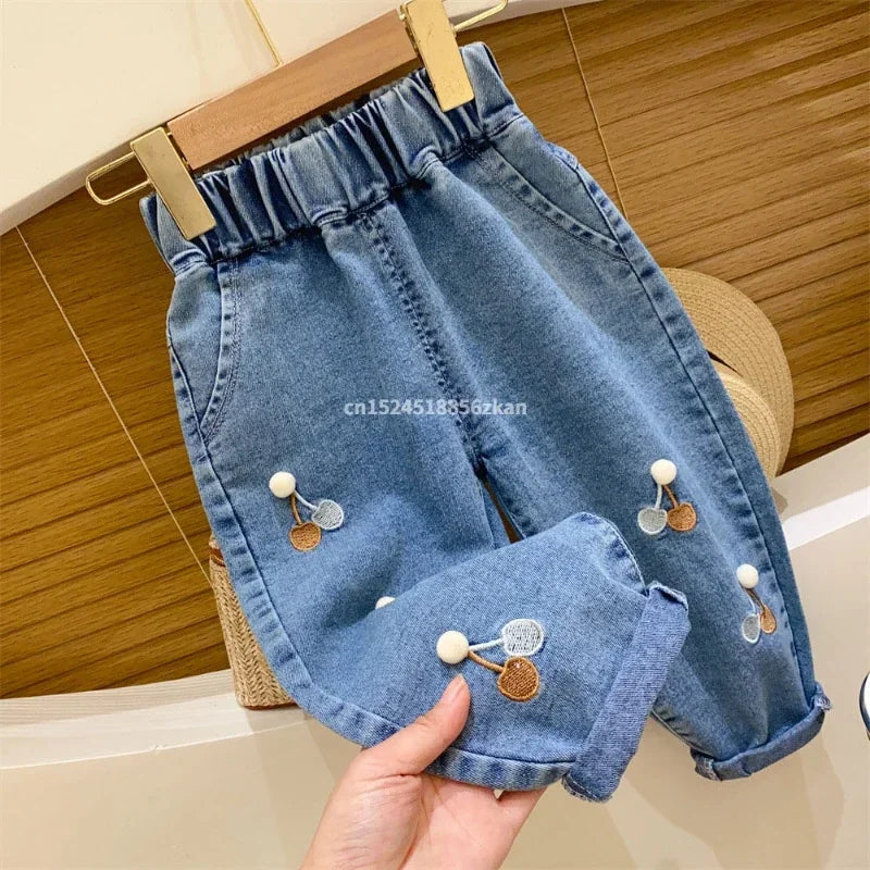 Jeans ricamati con fiori per bambina, jeans per bambini, pantaloni per bambina, pantaloni a gamba larga Daduhey, pantaloni harem, pantaloni per vestiti