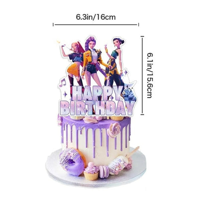 Purple and Pink Laser K-POP Demons Hunters Birthday Party Cake Decorations Birthday Cake Decorations for Girls' Birthday Party