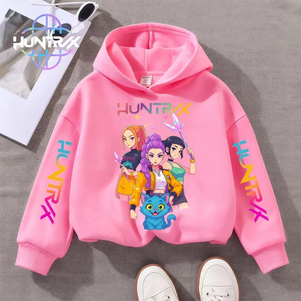 Felpa con cappuccio KPop Demon Hunters per bambini dai 3 ai 14 anni, con grafica Derpy, calda felpa autunnale