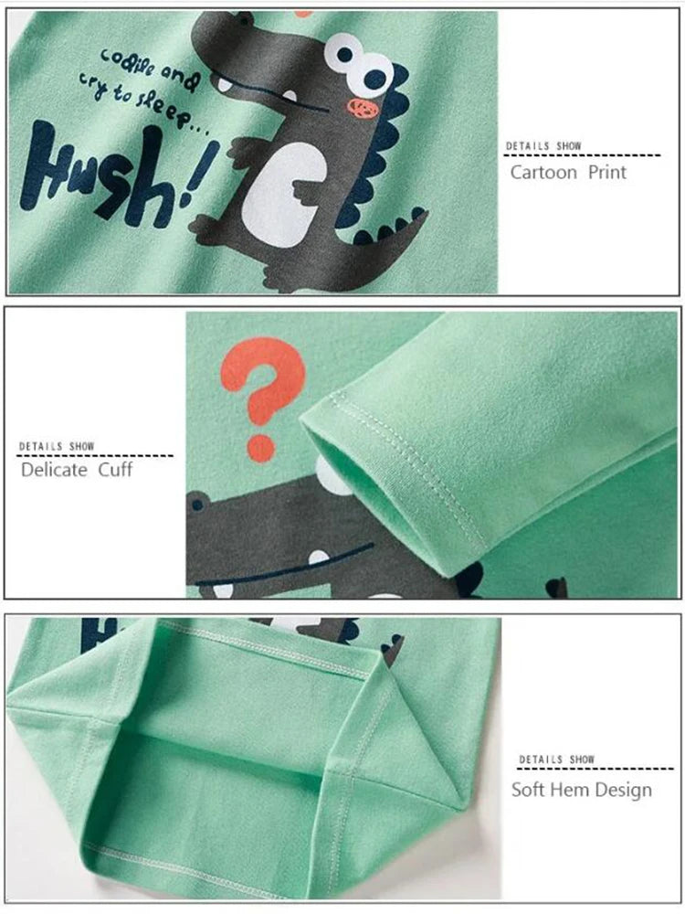 Completo pigiama 2 pezzi maglietta + pantaloncini in cotone con orsetto e dinosauro dei cartoni animati per bambini e bambine, tuta estiva casual per bambini e bambine da 1 a 4 anni