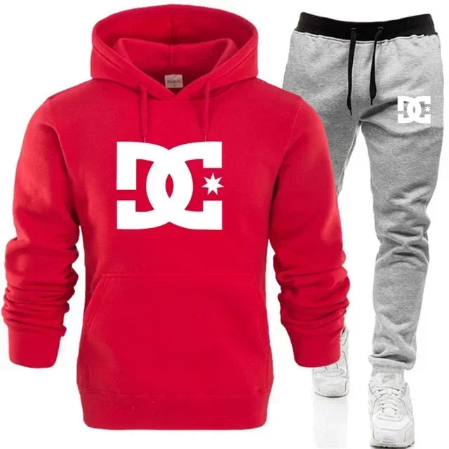 Completo da uomo autunno/inverno 2025 composto da felpa con cappuccio e pantaloni casual, set due pezzi per corsa e fitness all'aperto, ideale per l'autunno/inverno.