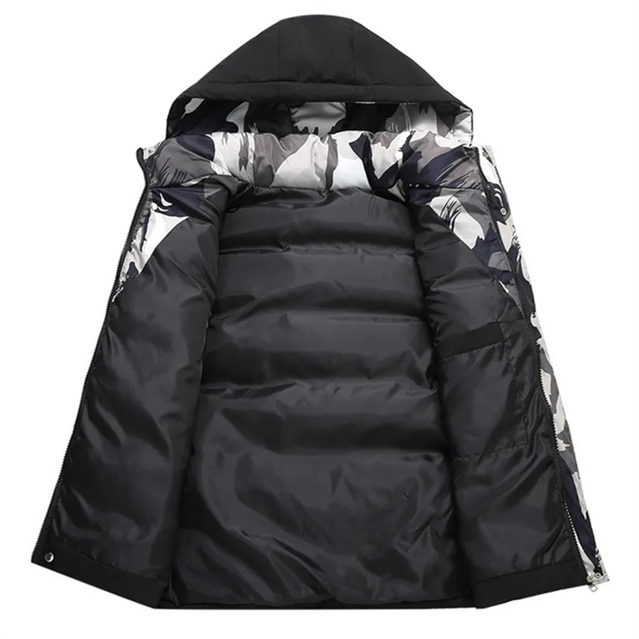 Gilet imbottito da uomo nero in cotone, giacca senza maniche con cappuccio staccabile, caldo invernale, cappotto spesso da uomo, taglia grande 5XL