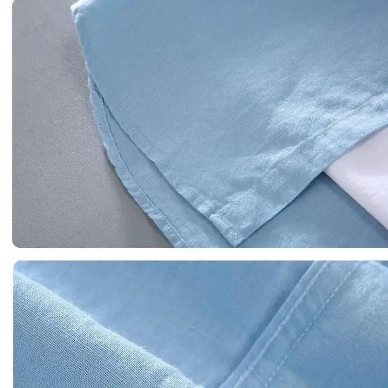 Camicia da uomo in cotone e lino a maniche corte, estiva, stile streetwear, tinta unita, collo alto, casual, stile spiaggia, taglie forti dalla M alla 3XL
