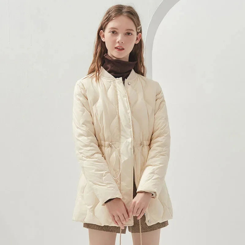 2024 New Winter Warm Down Cotton Parkas Oversized Lightweight Abrigos Fashion V Neck Snow Wear Coats Korean Adjustable Waist Jac