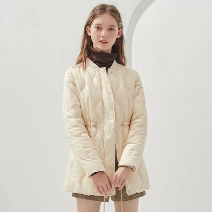 2024 New Winter Warm Down Cotton Parkas Oversized Lightweight Abrigos Fashion V Neck Snow Wear Coats Korean Adjustable Waist Jac