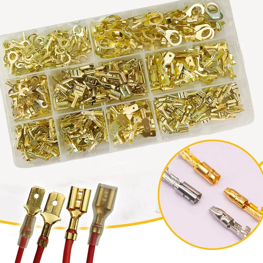 Insulated Male Female Wire Connector Tabs Set 2.8/4.8/6.3mm Electrical Crimp Terminals Brass Spade Terminal Connectors Kit