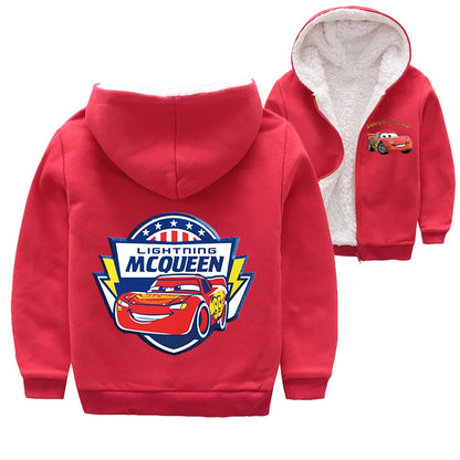 Cappotto invernale spesso per bambini con personaggi dei cartoni animati Pixar Cars, Saetta McQueen, per neonati e bambini, giacca con cerniera e maglione.