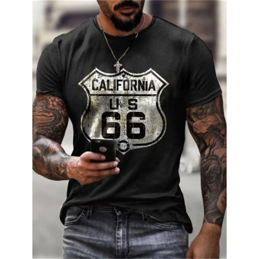 Magliette estive USA America Route 66 Lettere Stampa 3D Maglietta da uomo a maniche corte oversize Stile vintage Streetwear Magliette da ragazzo Top