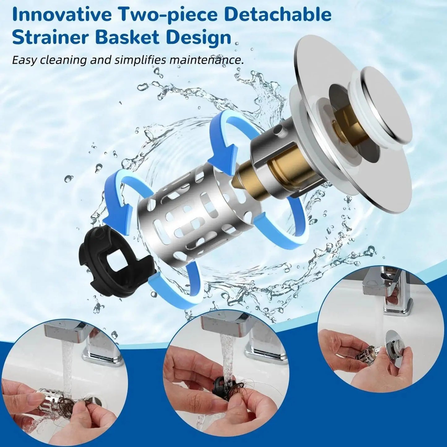Sink Strainer Rebound Drain Plug Filter Metal Basin Pop-up Sink Filter With Hair Catcher Bathroom Sink Drain Stopper Strainer