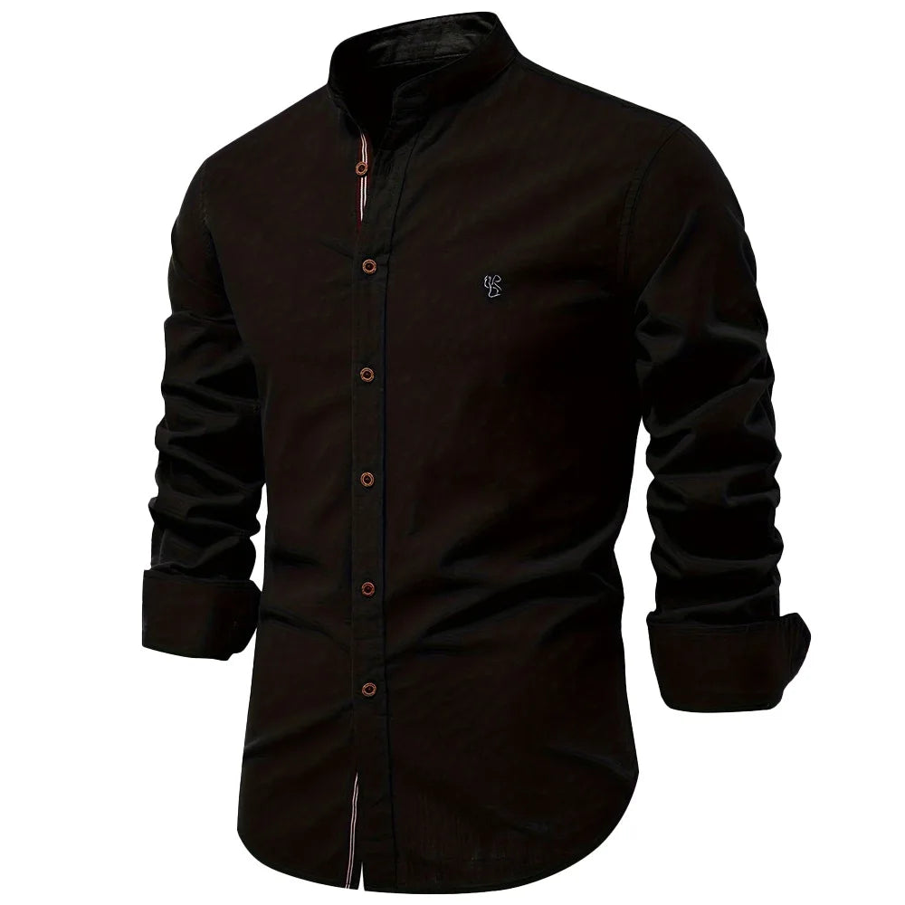 Camicia da uomo primavera-estate, nuova e alla moda, in cotone e lino, casual, stile giapponese, a maniche lunghe