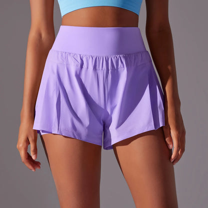 Pantaloncini da ginnastica da donna, a doppio strato, ad asciugatura rapida, per sport, fitness, jogging e allenamento, con tasca, pantaloncini sportivi aderenti