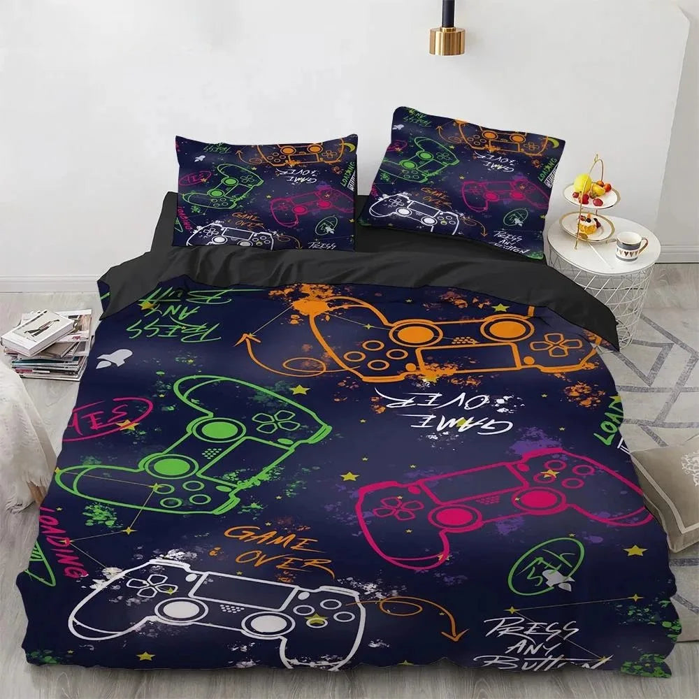 Set di biancheria da letto per gamer per ragazzi, set copripiumino per videogiochi, copripiumino matrimoniale, set letto con design PlayStation per ragazzi e ragazze.