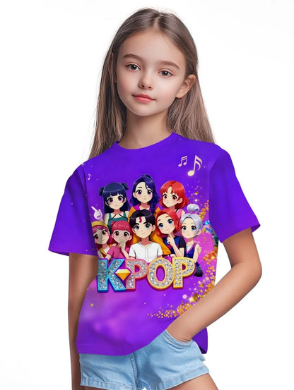 Magliette per bambini con stampa grafica di cartoni animati Kpop, regalo divertente per i fan, magliette Harajuku, top estivi a maniche corte, abbigliamento per bambini