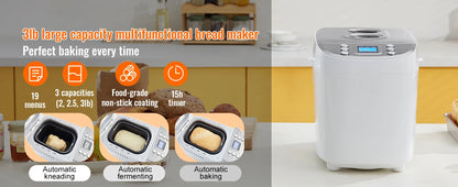 SucceBuy 2/3 LB Macchina per il pane Macchina per impastare 15 in 1 Teglia in ceramica antiaderente Macchina per il pane automatica con impostazione senza glutine