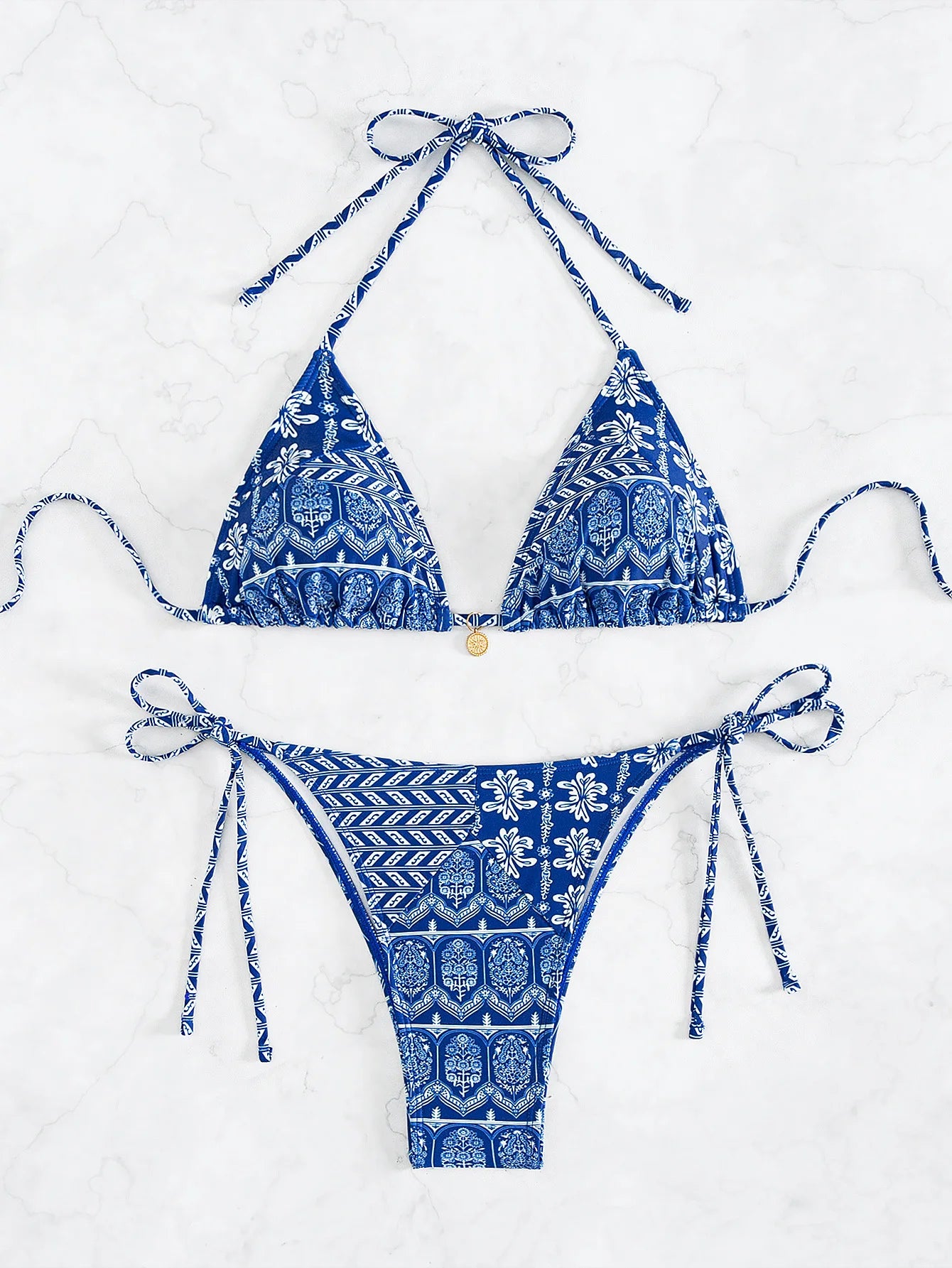 "2025 New Triangle Bikini Set - Floral Print Push Up Swimsuit & Brazilian Bottoms"