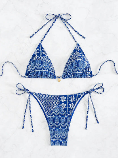 "2025 New Triangle Bikini Set - Floral Print Push Up Swimsuit & Brazilian Bottoms"
