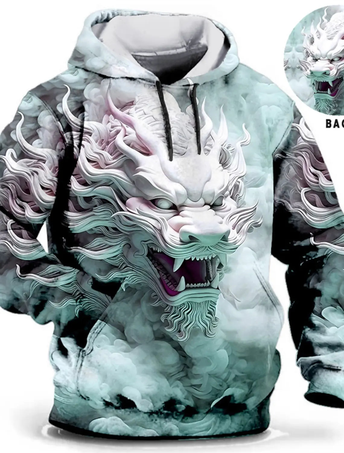 Felpa con cappuccio da uomo con stampa grafica di drago per il Capodanno cinese, stampa animalier, classica casual, pullover 3D, streetwear, maniche lunghe.