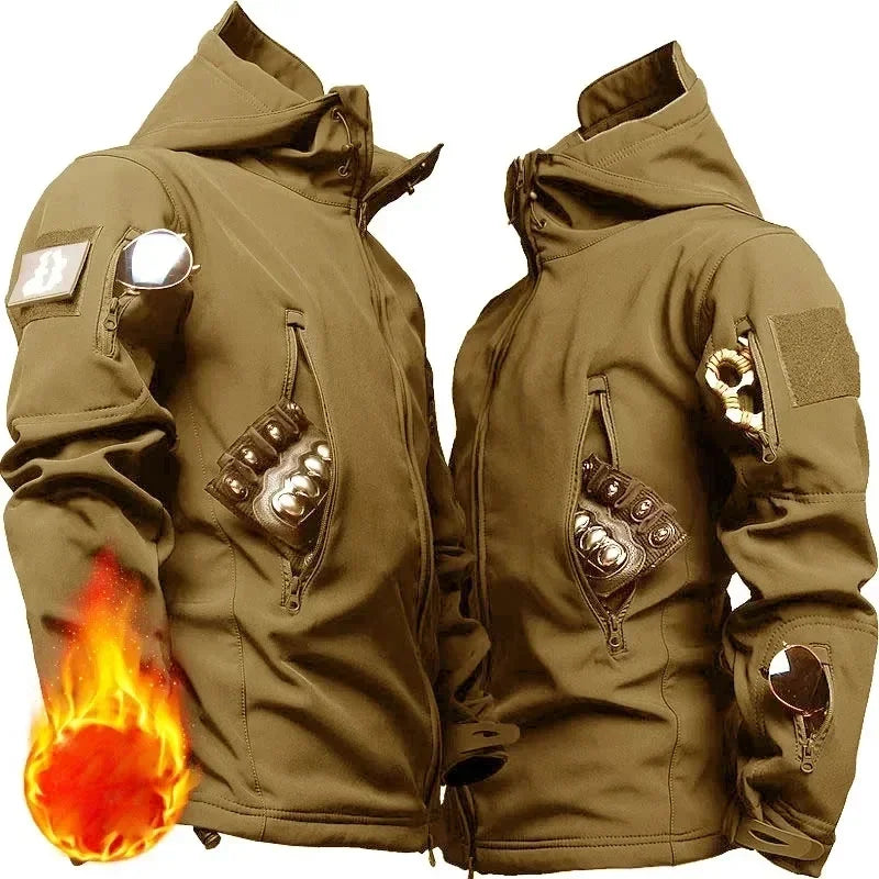Tactical Waterproof Men Camo Set Soft Shell Fleece Winter Combat Suit Windbreak Warm Multi Pocket Outdoors Training Uniform