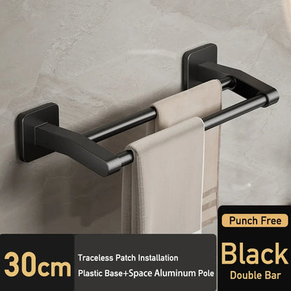 Bathroom Hand Towel Rack Black Towel Holder Wall Mount No Drill Mount 40/50cm Kitchen Towel Bar Aluminium Double Bar 2 Tier Rail
