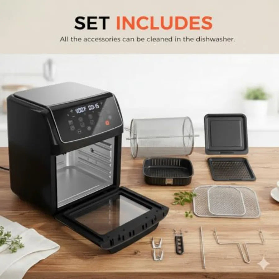 Forno friggitrice ad aria 10 in 1 Forno a convezione da 12,6 Qt con finestra visibile Griglia girarrosto Friggitrice ad aria per cucina sana di dimensioni familiari con Tr