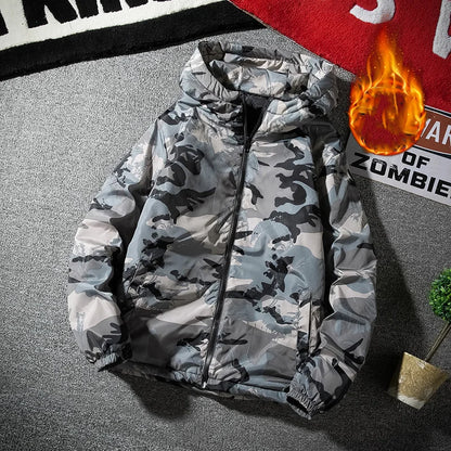 2025 Autumn Winter Men Jacket Thicken Drawing Printed Male Outerwear Long Sleeve Zipper Hooded Loose Outdoor Man Down Coat