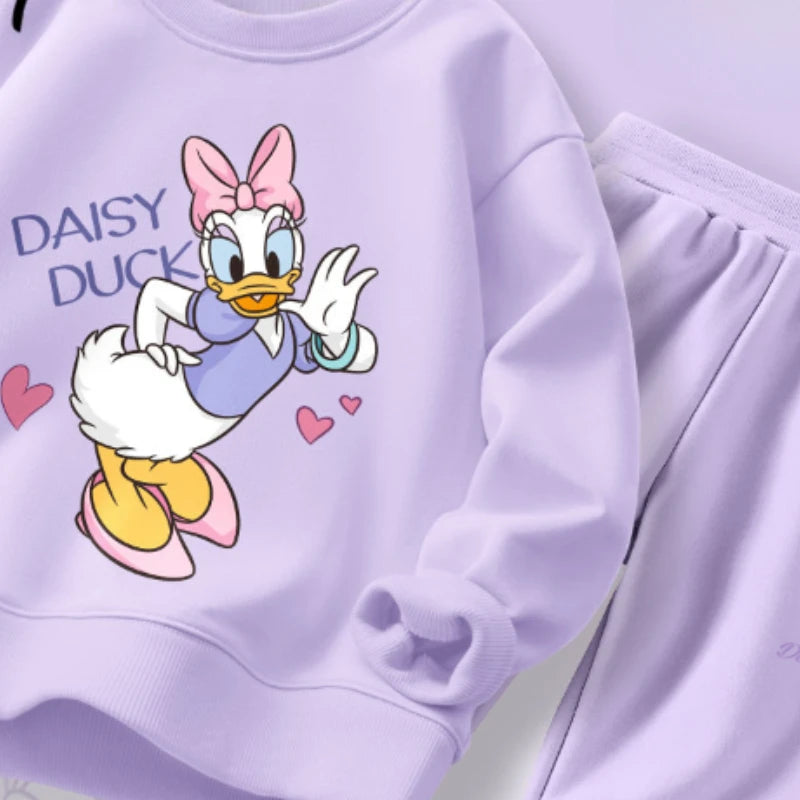 Completo da bambina DISENY con felpa e pantaloni con stampa Daisy e Minnie, ideale per primavera e autunno, traspirante e leggero.