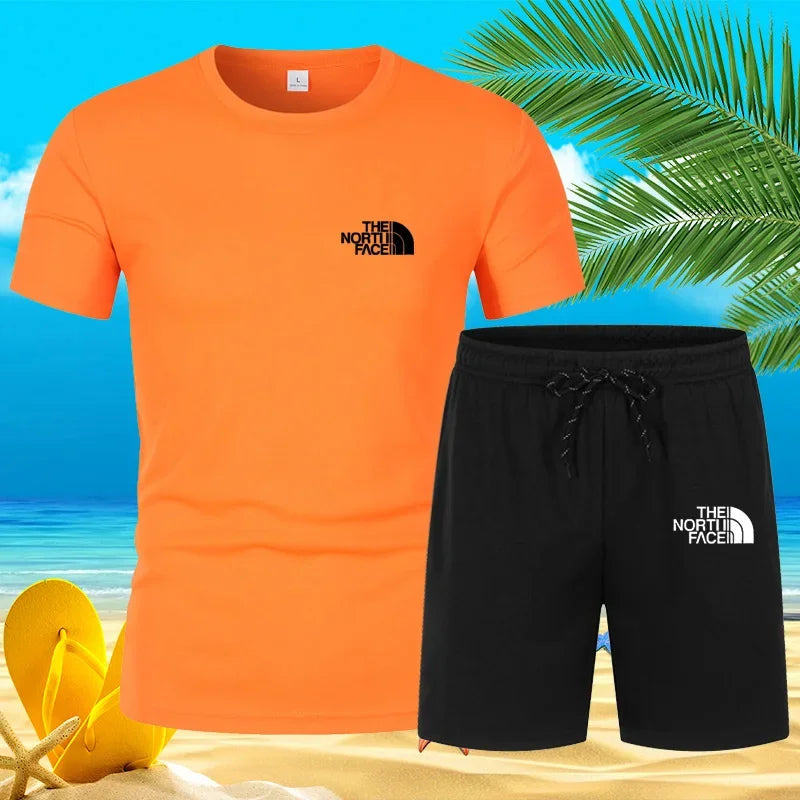 2025 New Trend Summer Men's Suit Hot Casual Fashion sportswear Beach print short-sleeved T-shirt suit jogging