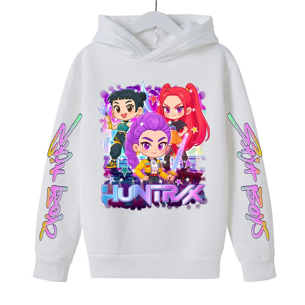 Felpa con cappuccio KPop Demon Hunters Huntrix per bambini, abbigliamento da principessa per ragazze, abbigliamento alla moda per ragazzi, felpa primavera autunno, top per bambini