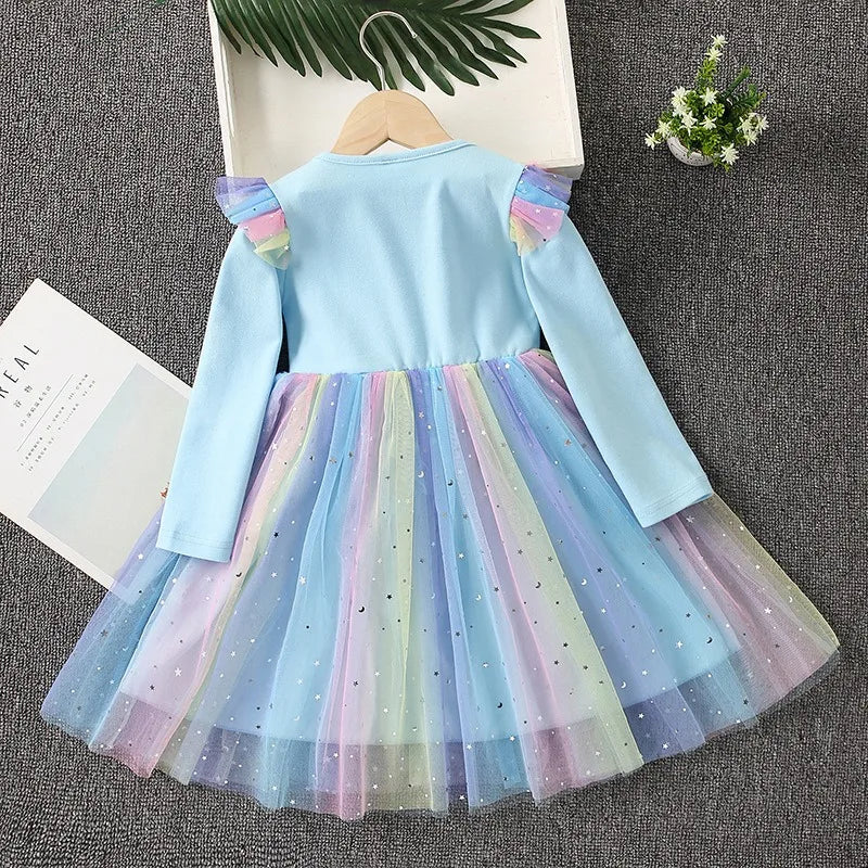 Nuovo vestito da principessa per bambine, vestito a maniche lunghe per feste, vestito di Elsa di Frozen, vestito per bambini primavera autunno 2-9 anni