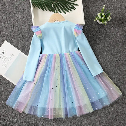 Nuovo vestito da principessa per bambine, vestito a maniche lunghe per feste, vestito di Elsa di Frozen, vestito per bambini primavera autunno 2-9 anni