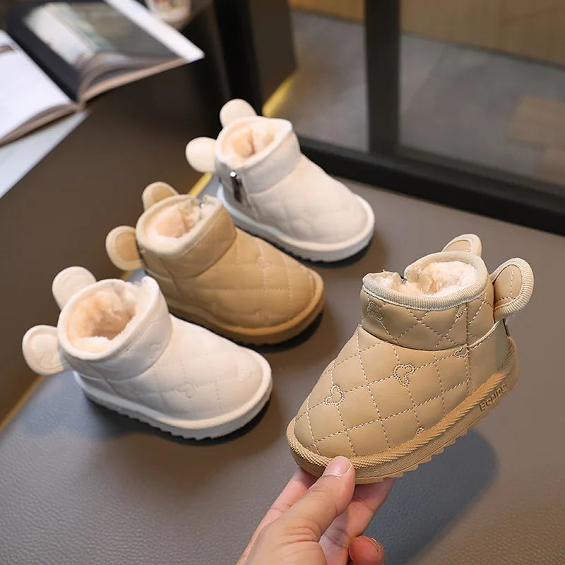 Promozione Stivali invernali 2025 manica Nuovi stivali da neve caldi per bambini Scarpe in cotone con paillettes Stivali da bambino extra in pile per studenti