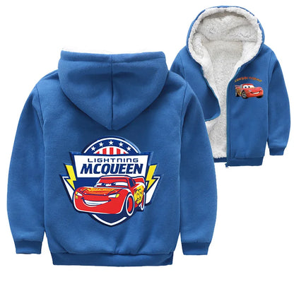 Cappotto invernale spesso per bambini con personaggi dei cartoni animati Pixar Cars, Saetta McQueen, per neonati e bambini, giacca con cerniera e maglione.